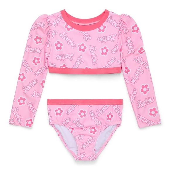 Barbie | Swim | Barbie Pink Logo And Floral Kids Rashguard Set | Poshmark
